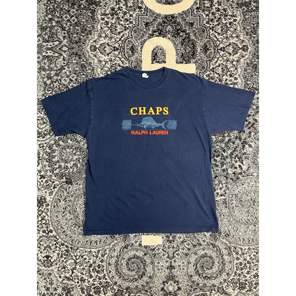 Vintage 90s Ralph Lauren Chaps Tshirt Bubble Print Size Large Navy Blue